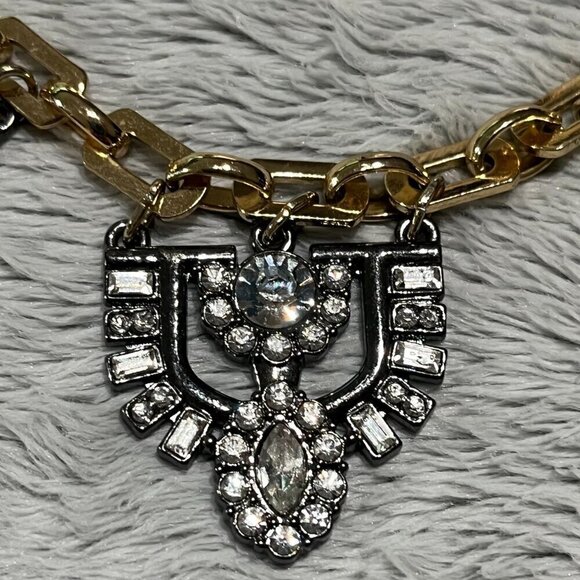 Stella & Dot for The Limited Two-Tone Art Deco Rhinestone Statement Bib Necklace - Picture 6 of 11